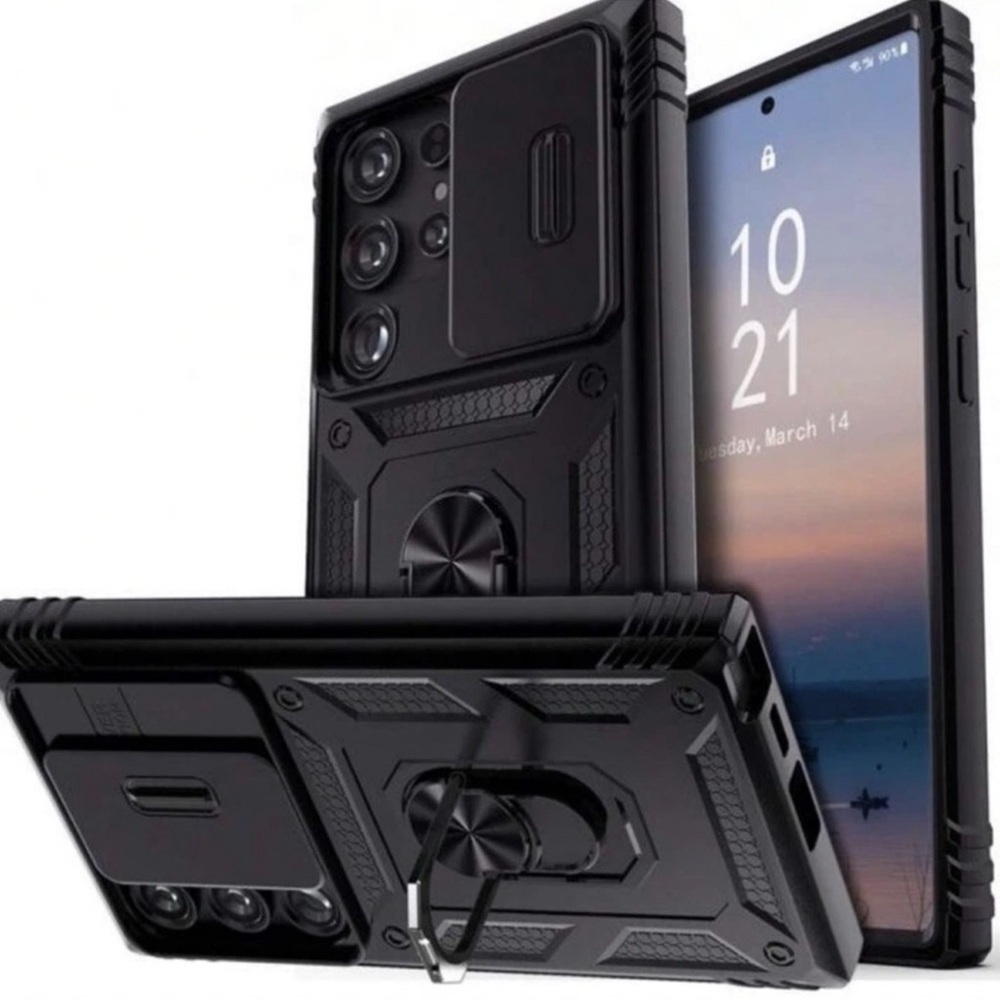 iPhone 14 Pro Max Black Rugged Phone Case with Kickstand